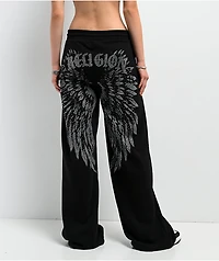 True Religion Winged Crystal Black Baggy Sweatpants