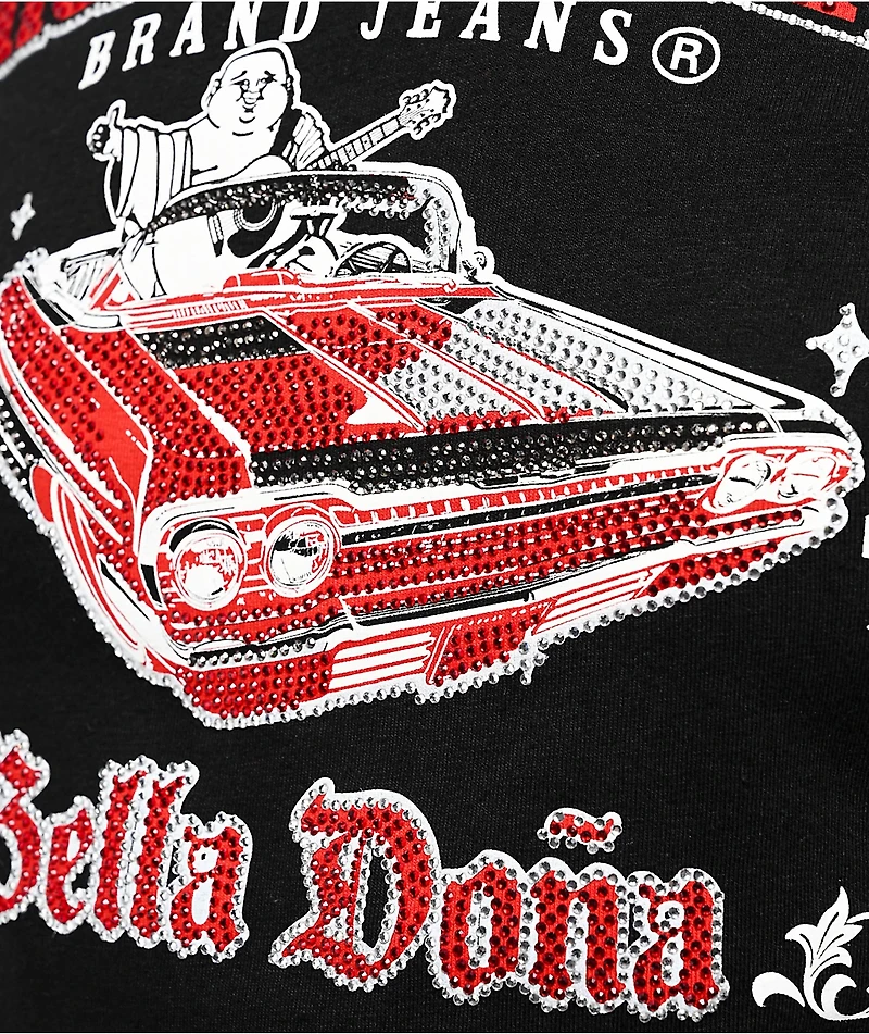 True Religion x Bella Doña Low Rider Crystal Black Crop T-Shirt
