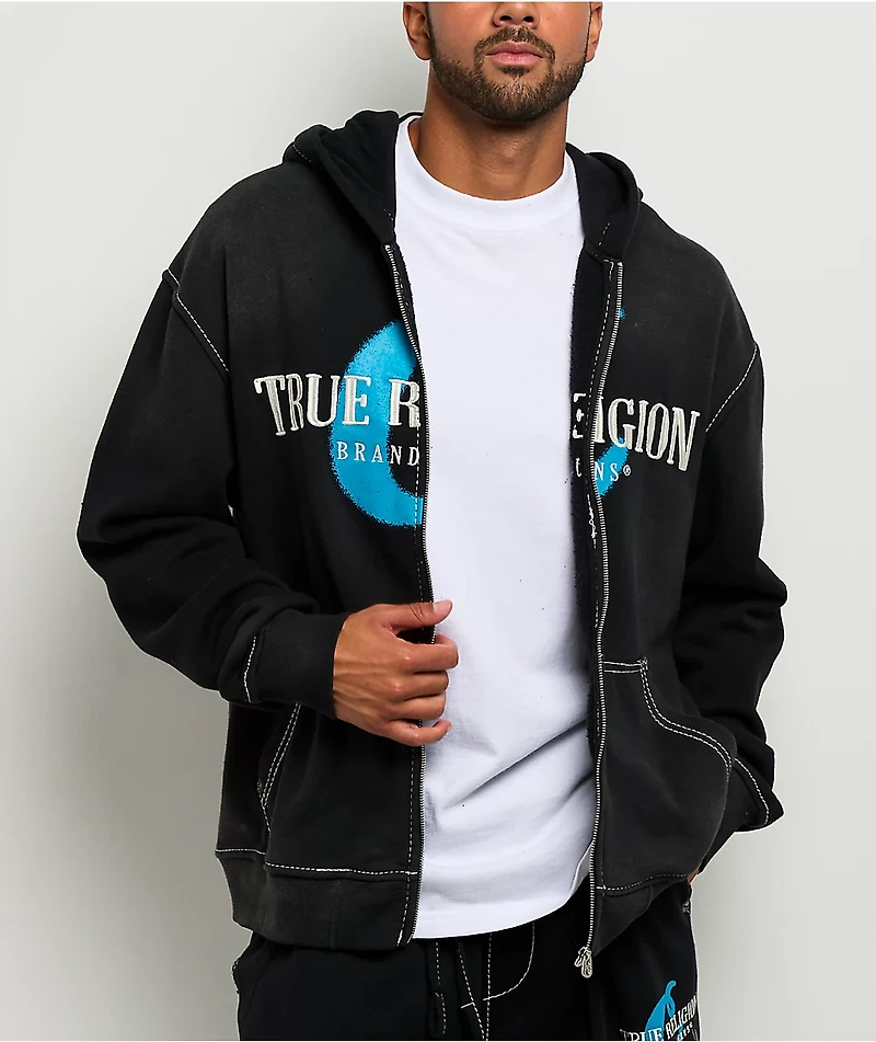 True Religion x Cookies Washed Black Zip Hoodie