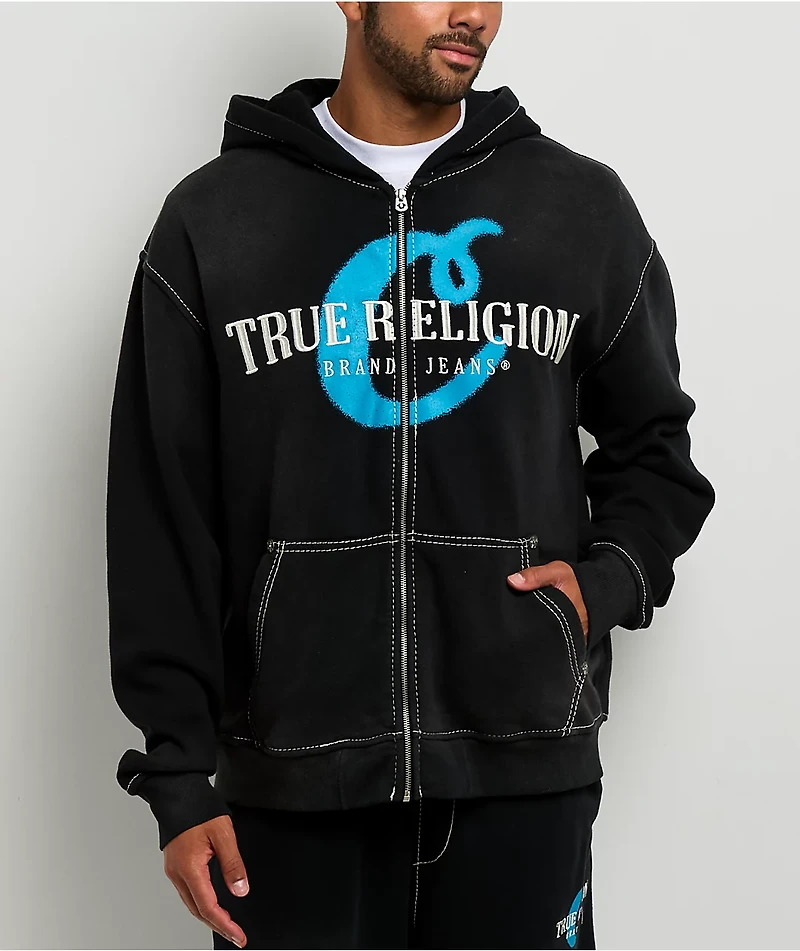 True Religion x Cookies Washed Black Zip Hoodie