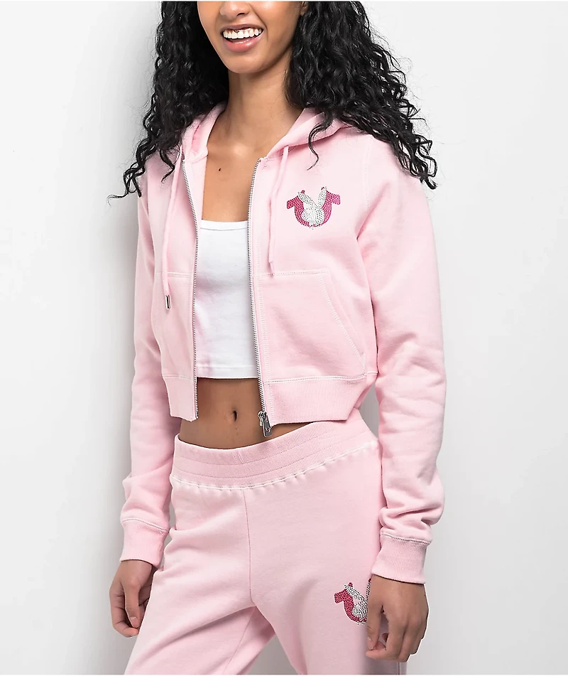 True Religion x Playboy Crystal Pink Crop Zip Hoodie