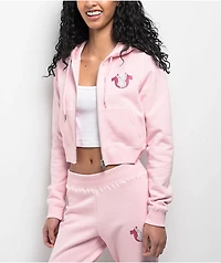 True Religion x Playboy Crystal Pink Crop Zip Hoodie