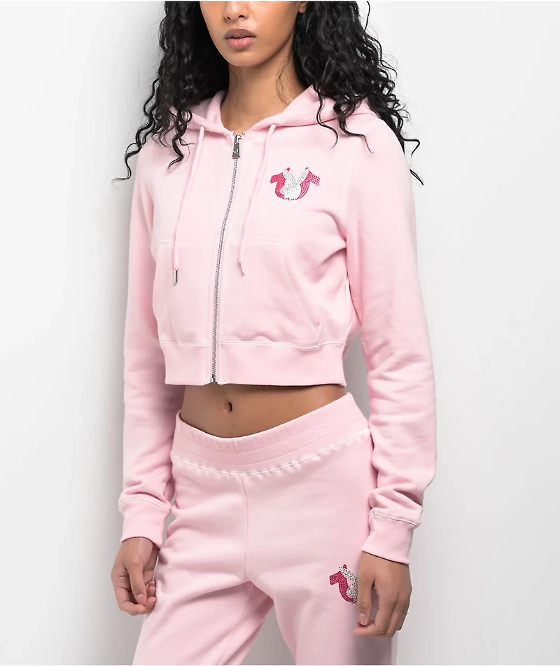 True Religion x Playboy Crystal Pink Crop Zip Hoodie