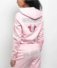 True Religion x Playboy Crystal Pink Crop Zip Hoodie