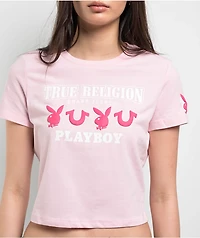 True Religion x Playboy Logo Pink Crop T-Shirt