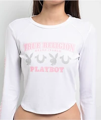 True Religion x Playboy Logo White Long Sleeve Crop T-Shirt