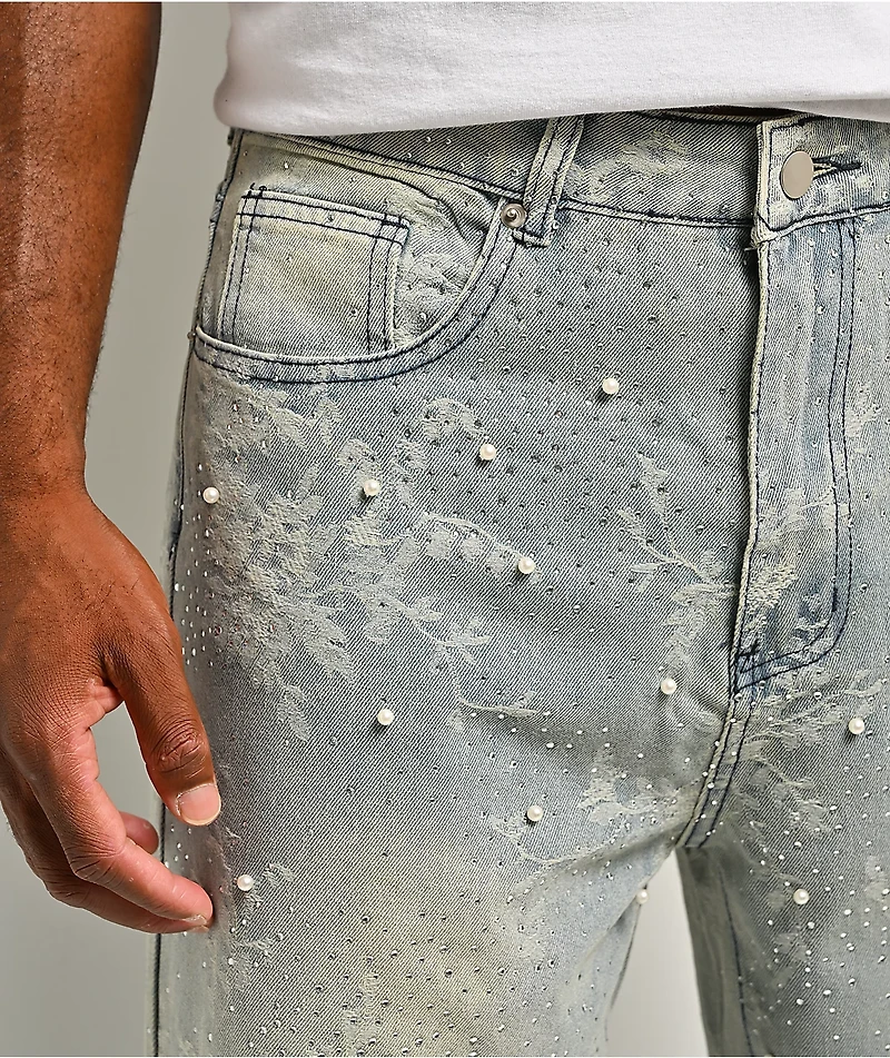 Uncle Ralph Embroidered Print Light Blue Wash Jeans
