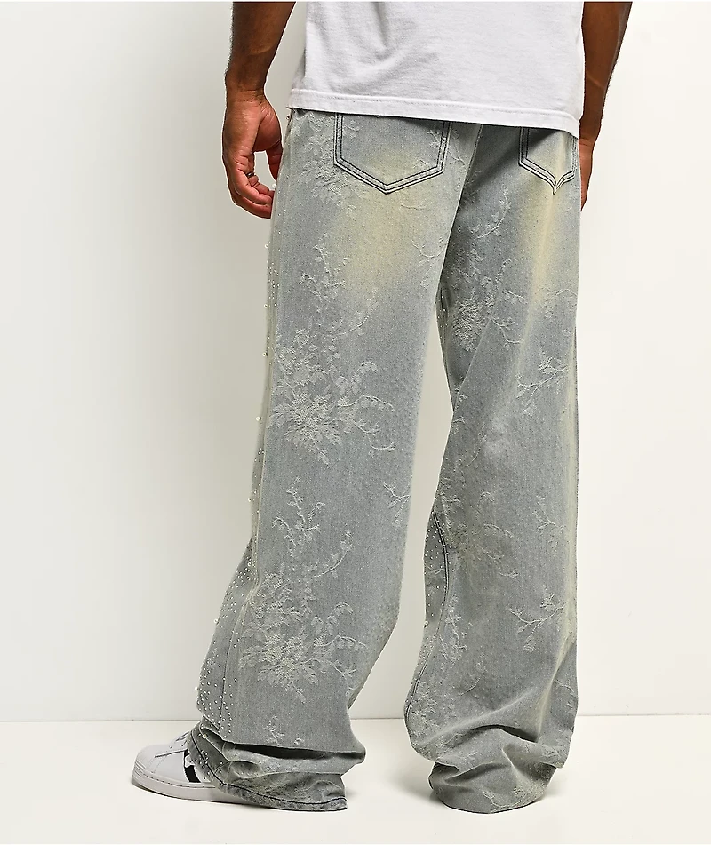 Uncle Ralph Embroidered Print Light Blue Wash Jeans