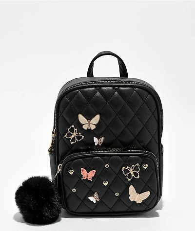 Under1Sky Quilted Butterfly Charm Black Mini Backpack