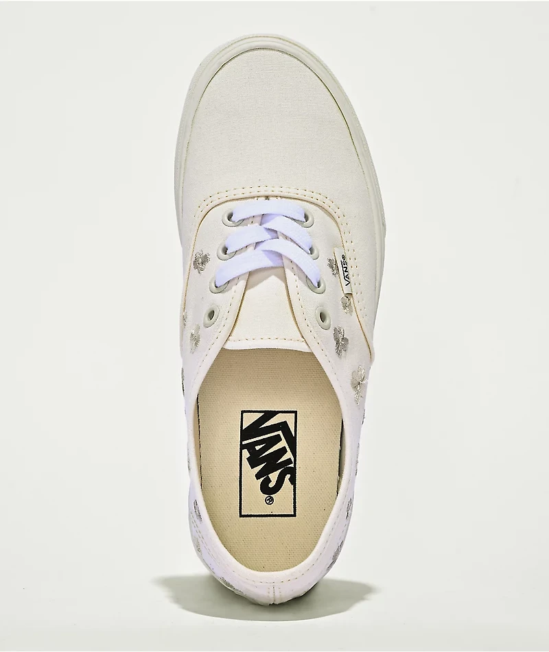 Vans Authentic Floral Embroidery Marshmallow White Skate Shoes