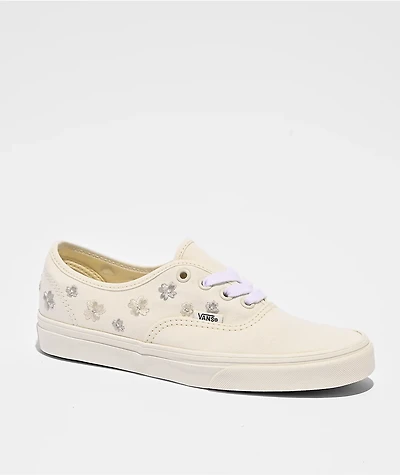 Vans Authentic Floral Embroidery Marshmallow White Skate Shoes