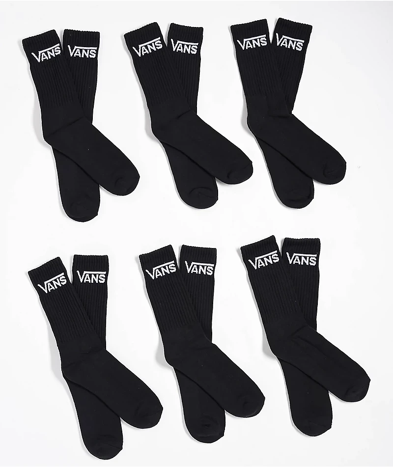 Vans Classic 6-Pack Black Crew Socks