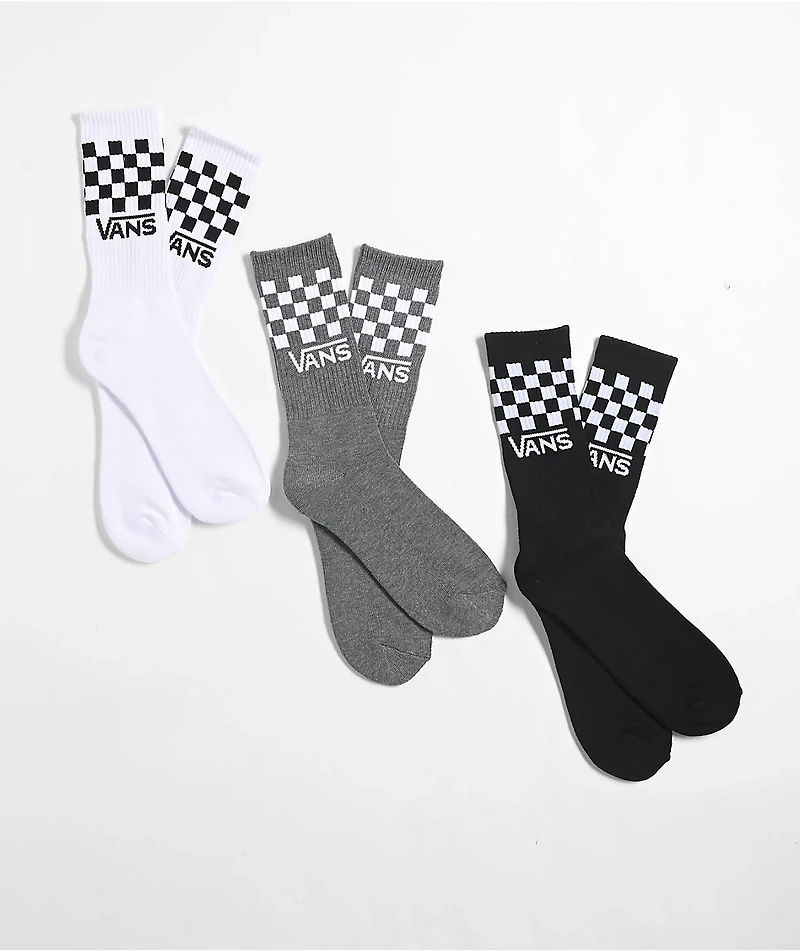 Vans Classic Black & White Checkered 3 Pack Crew Socks