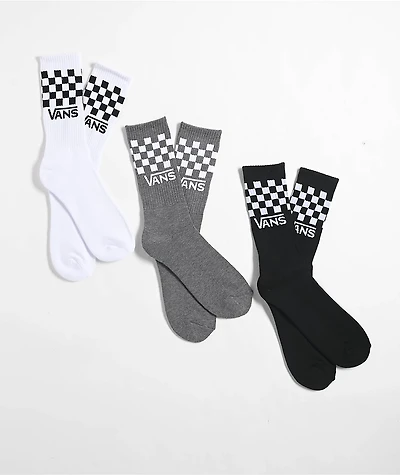 Vans Classic Black & White Checkered 3 Pack Crew Socks