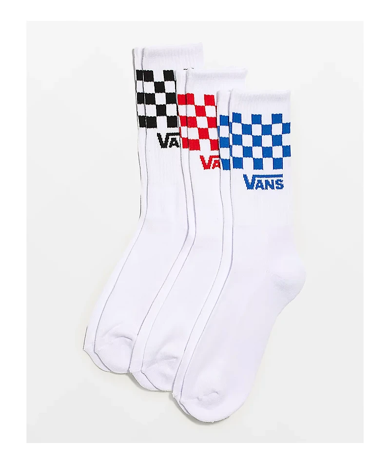 Vans Classic Check 3 Pack White Crew Socks