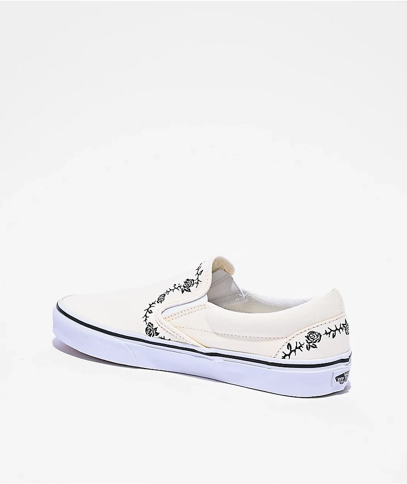 Vans Classic Slip-On Rose & Thorn White Skate Shoes