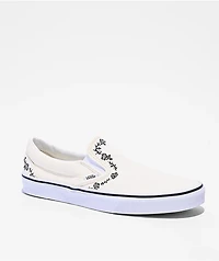 Vans Classic Slip-On Rose & Thorn White Skate Shoes