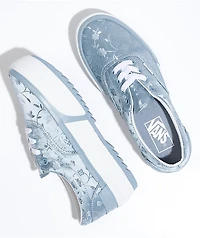 Vans Era Stacked Blue Floral Satin Platform Shoes