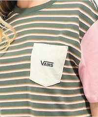 Vans Green, Pink, & Brown Striped Pocket T-Shirt