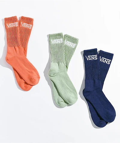 Vans Kids' Classic Navy, Green, & Orange 3 Pack Crew Socks