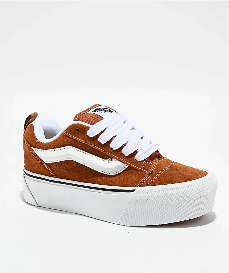 Vans Knu Skool Stack Brown Orange Skate Shoes
