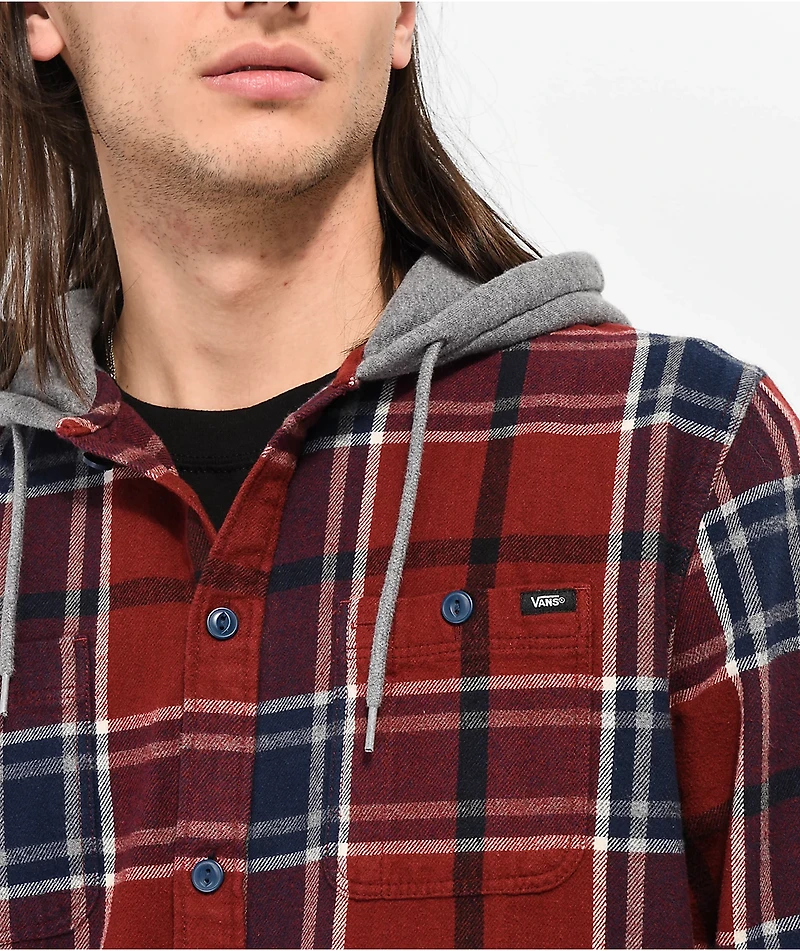 Vans Lopes Syrah & Blue Hooded Flannel Shirt