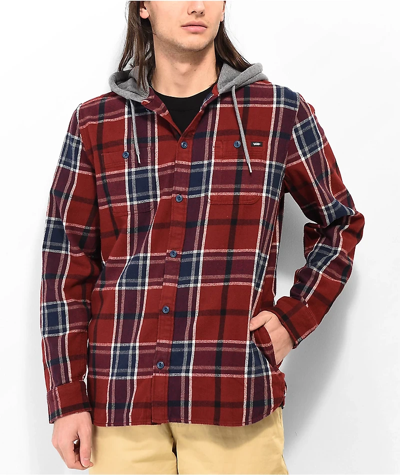 Vans Lopes Syrah & Blue Hooded Flannel Shirt