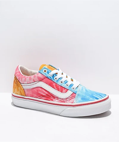 Vans Old Skool Blue, Pink & Orange Tie Dye Skate Shoes
