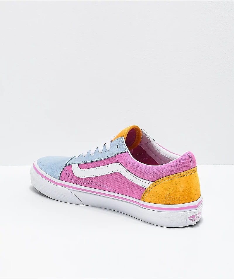 Vans Old Skool Colorblock Pink, Orange & Light Blue Skate Shoes