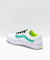 Vans Old Skool ComfyCush White, Teal & Fluorescent Yellow Skate Shoes