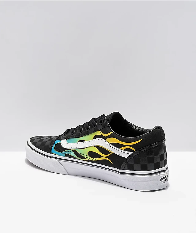 Vans Old Skool Glow Flame Black Checkerboard Skate Shoes at