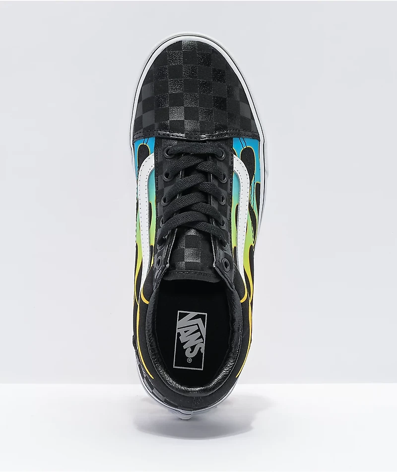 Vans Old Skool Glow Flame Black Checkerboard Skate Shoes