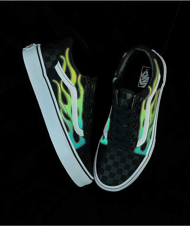 Vans Old Skool Glow Flame Black Checkerboard Skate Shoes at - Main Image