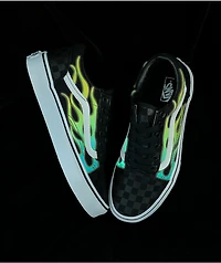 Vans Old Skool Glow Flame Black Checkerboard Skate Shoes