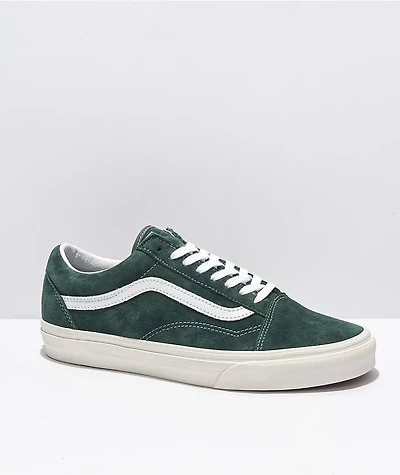 Vans Old Skool Pig Suede Jungle Green & White Skate Shoes