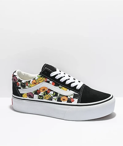 Vans Old Skool Poppy Black & White Checkered Platform Shoes