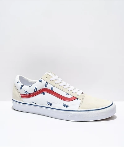 Vans Old Skool Print White, Blue & Red Skate Shoes