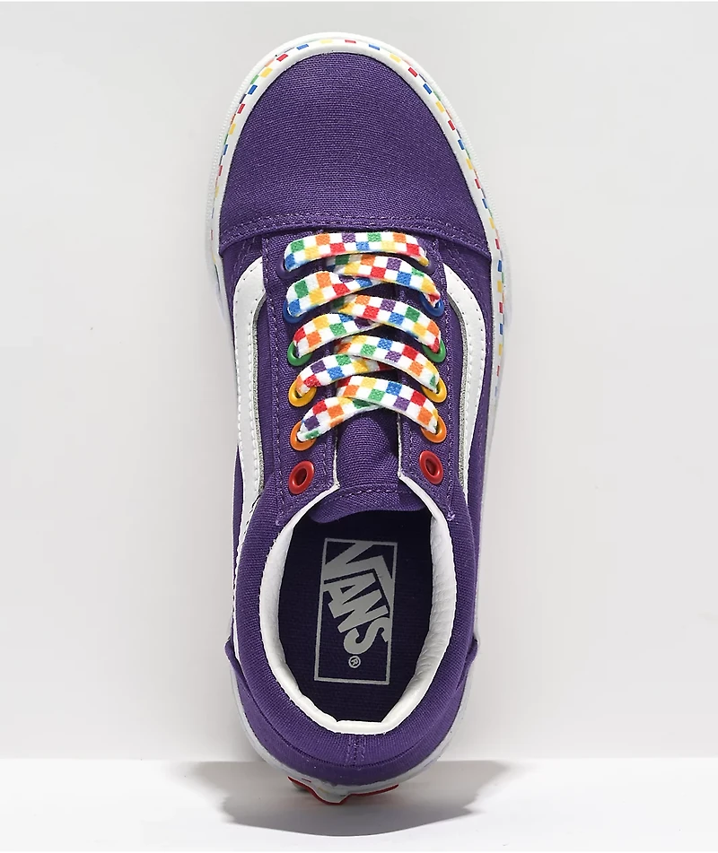 Vans Old Skool Rainbow Checkerboard Purple Skate Shoes