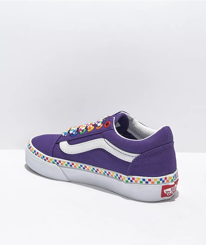 Vans Old Skool Rainbow Checkerboard Purple Skate Shoes