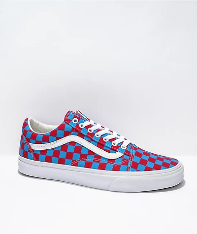 Vans Old Skool Red & Blue Checkered Skate Shoes