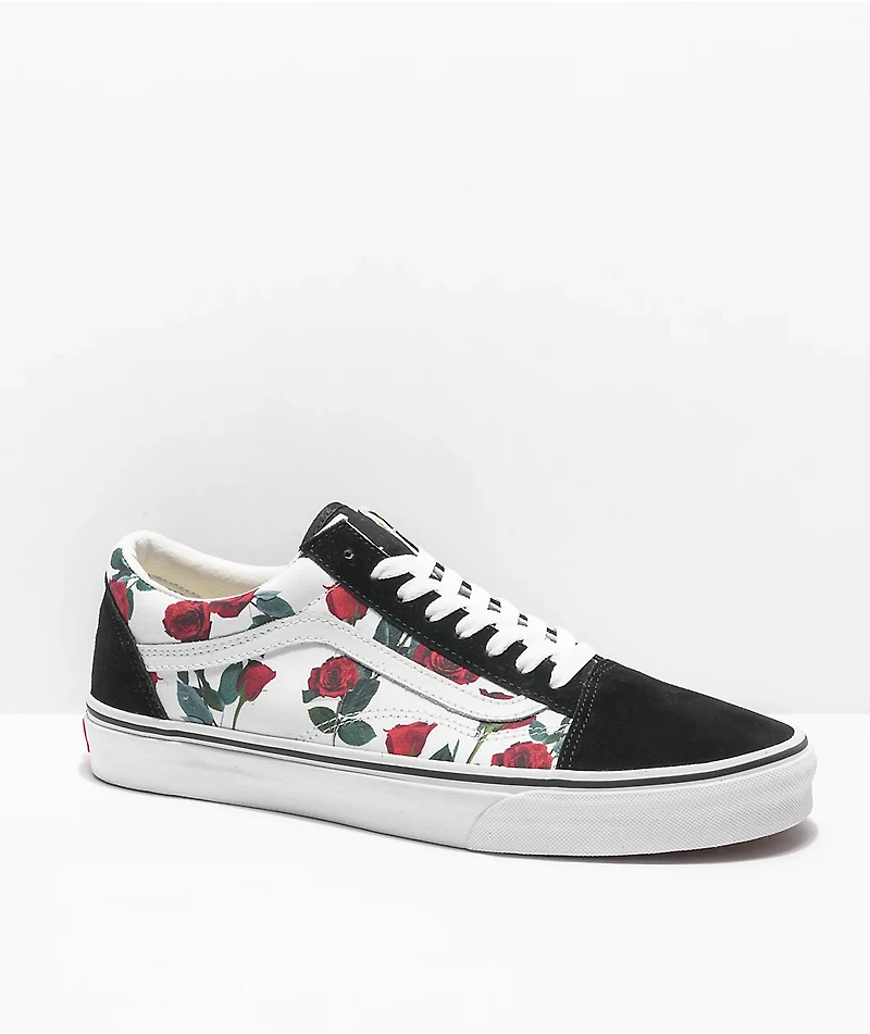 Vans Old Skool Red Roses Black, White & Skate Shoes