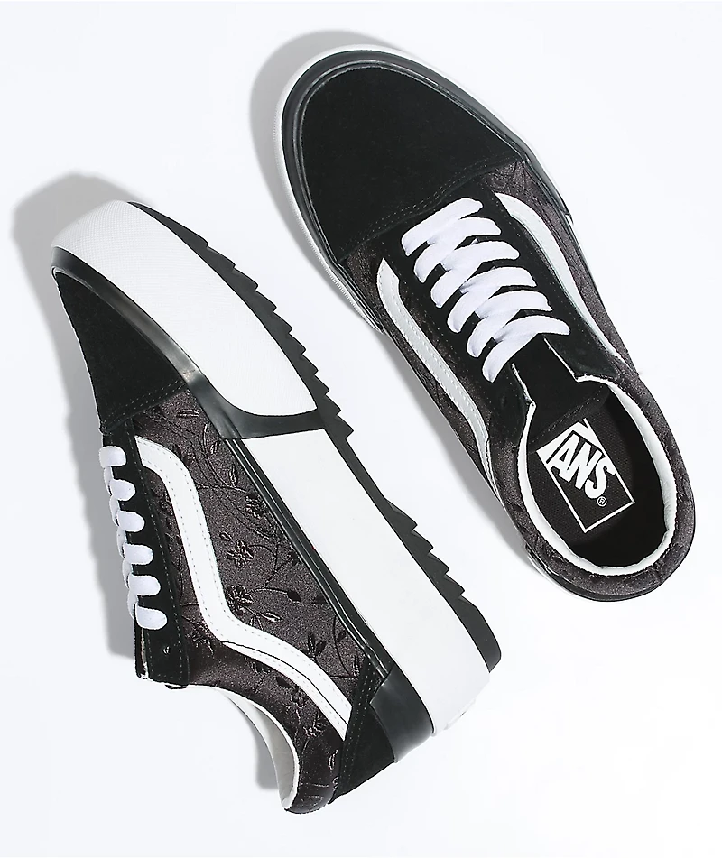 Vans Old Skool Stacked Black Satin Platform Shoes