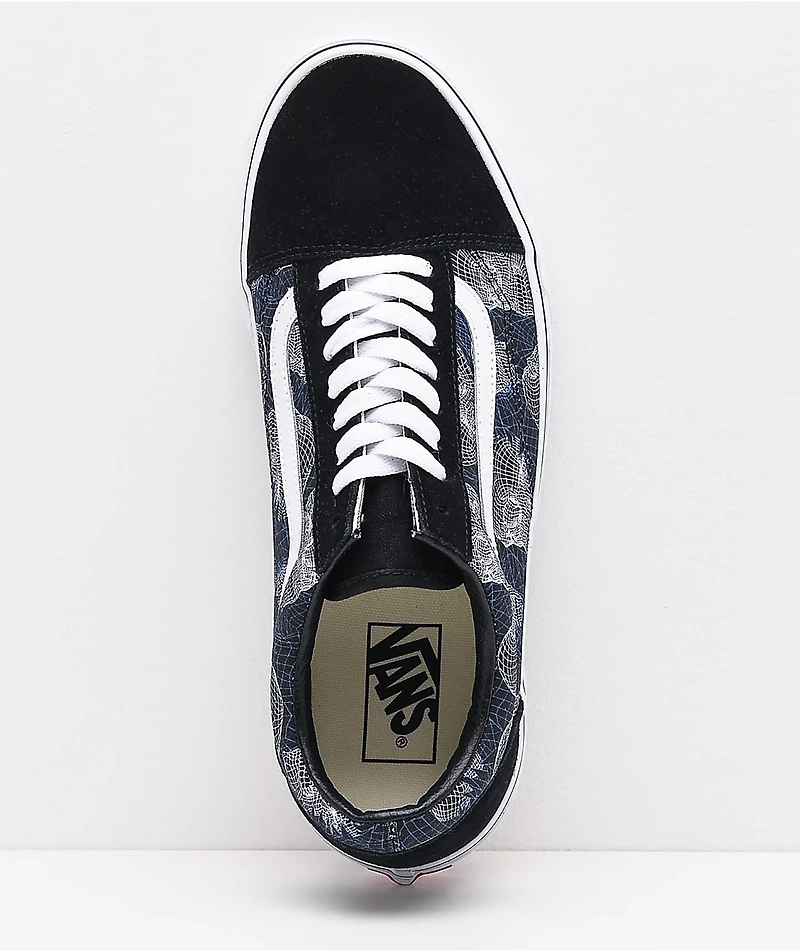 Vans Old Skool Wireframe Skulls Black & White Skate Shoes