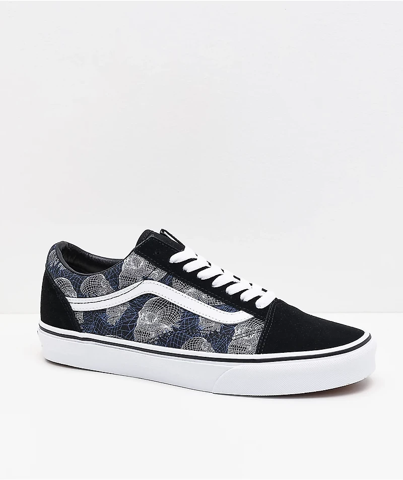 Vans Old Skool Wireframe Skulls Black & White Skate Shoes