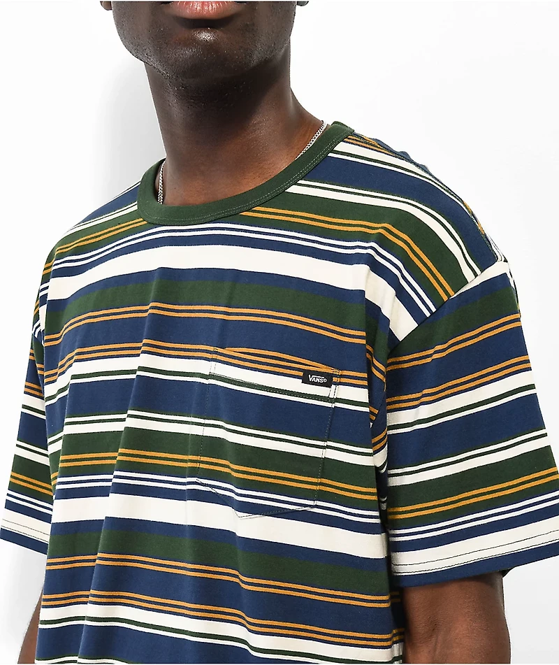 Vans Sable Green, Blue & Yellow Stripe T-Shirt