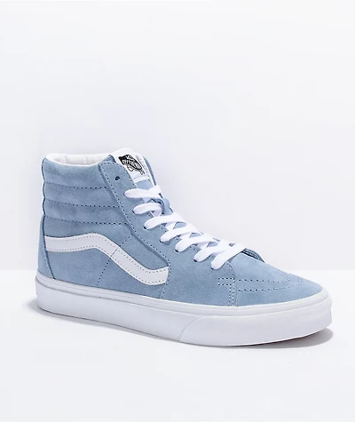 Vans Sk8-Hi Ashley Blue & White Pig Suede Skate Shoes