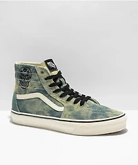 Vans Sk8-Hi Tapered Denim Embroidery Olive & White Skate Shoes