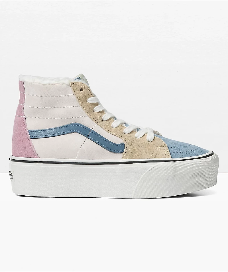 Vans Sk8-Hi Tapered Stackform Blue & Pink Sherpa Platform Shoes