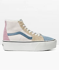 Vans Sk8-Hi Tapered Stackform Blue & Pink Sherpa Platform Shoes
