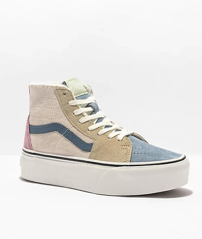 Vans Sk8-Hi Tapered Stackform Blue & Pink Sherpa Platform Shoes